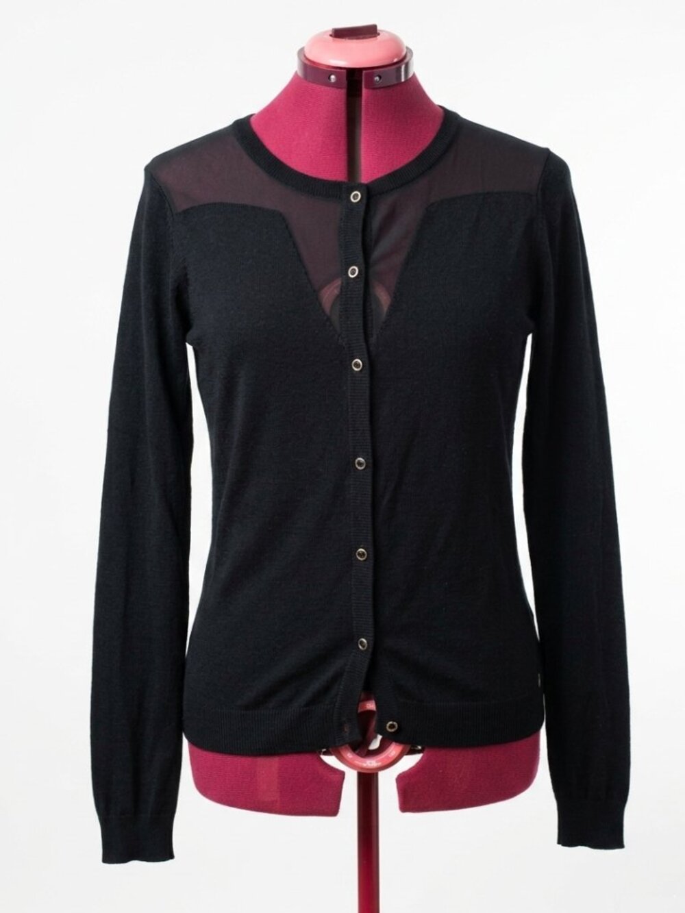 DEPT - Black  Sheer Panel - Long-Sleeve Button Cardigan Sweater | Size Small